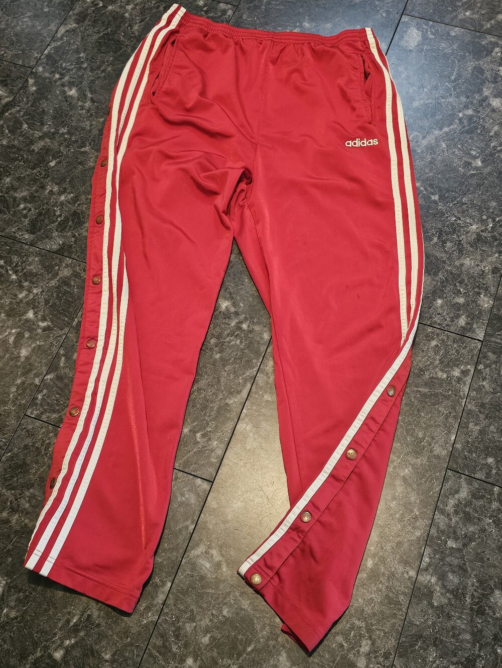 Vintage 2002 Adidas Y2k Tearaway Track Pants Red White Stripes Men’s Large Stain